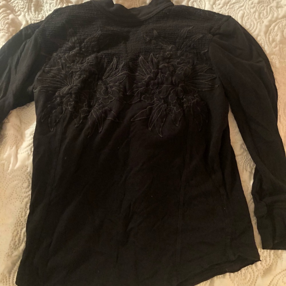 Free People Black Embroidered Top Sz XS